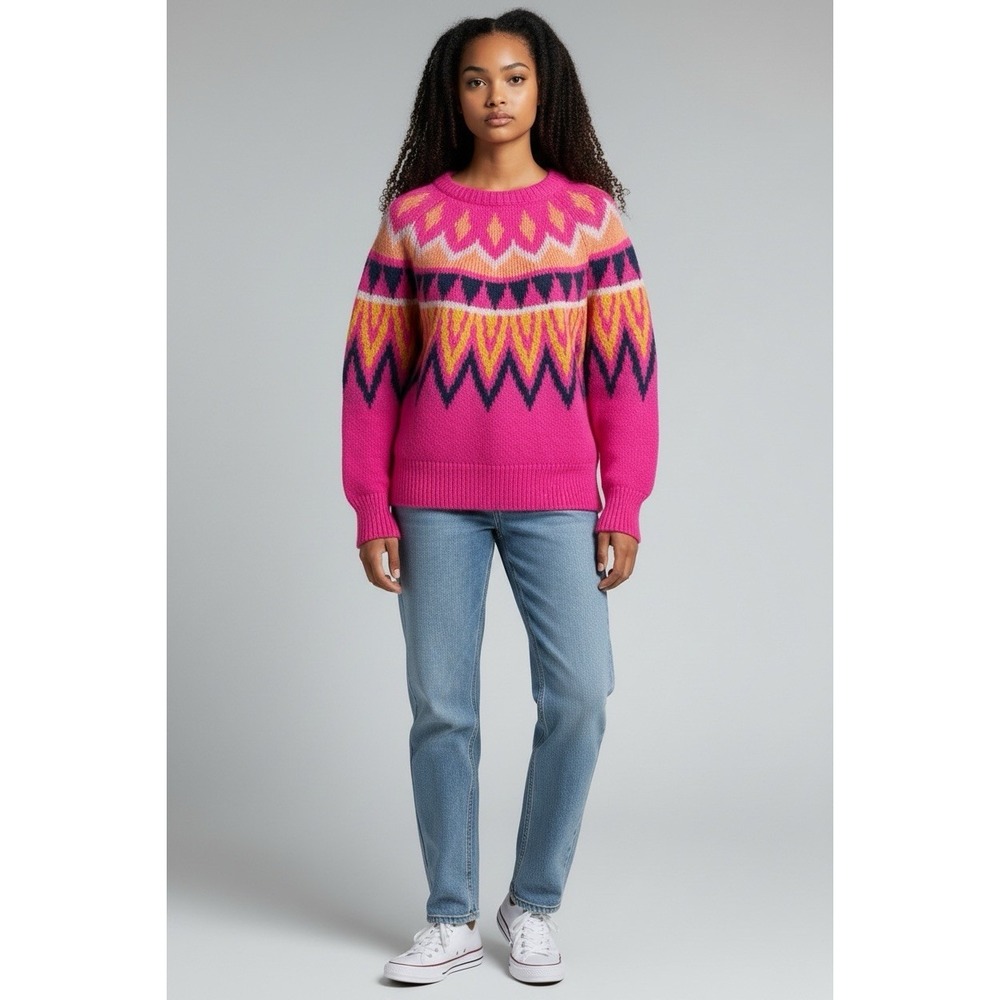 A New Day a hot pink Fair Isle or geometric-patterned sweater Sz XL - Picture 2 of 12